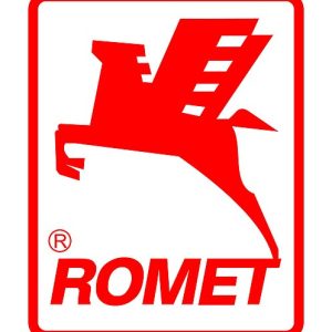 Logo firmy romet - sylwetka skrzydlatego konia, a pod spodem napis ROMET